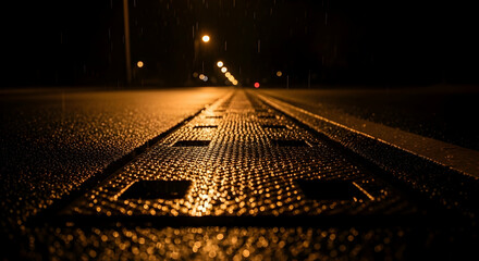 City Street Reflections On A Rainy Night Showcasing Abstract Light Patterns