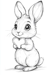 Cute cartoon rabbit illustration holding a heart-shaped object, showcasing a playful and affectionate character, perfect for children's books and greeting cards with a whimsical touch