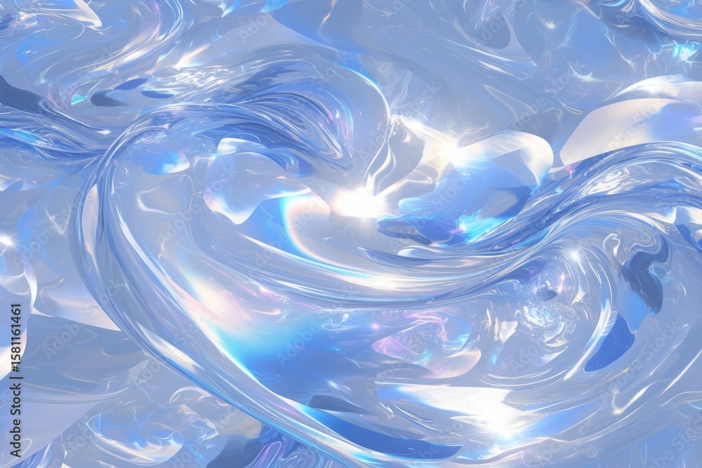 Poster abstract water surface with shimmering reflections and fluid shapes in a tranquil blue environment d