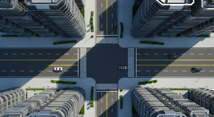 Cityscape Crossroads Aerial View Of Urban Intersection With Buildings
