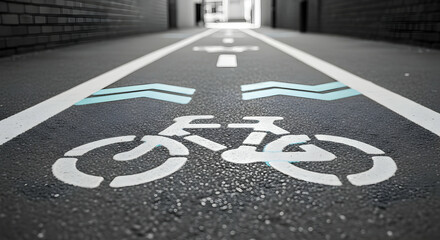 Dedicated bicycle lane with markings in an urban environment for sustainable transport