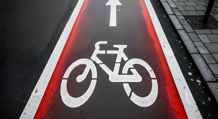 Dedicated bicycle lane with a clear bike symbol and arrow, promoting cycling safety and urban transportation infrastructure