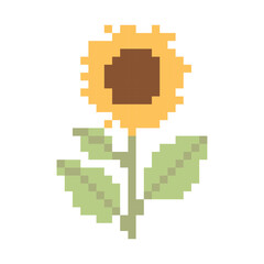Pixel Art Sunflower Cute Retro 8-Bit Flower Illustration for Summer or Garden Design