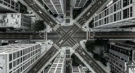 Cityscape Intersection Monochromatic Aerial View Urban Traffic Flow
