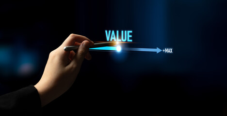Value measurement and adjustment concept showing value, performance, and optimization level with...