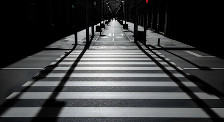 Cityscape Monochrome Shadowplay Zebra Crossing With Long Lightpost Shadows