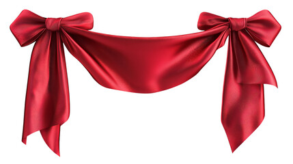 Elegant Red Satin Bow Drape For Festive Decoration On White Background
