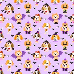 Naklejka premium Cute ghost dog seamless pattern