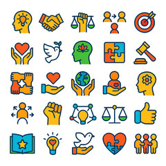 Fototapeta premium Collection of colorful, outline icons representing various social and personal values.