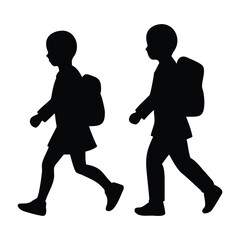 Silhouette of students walking to school with backpacks. Ideal for web banners and educational campaigns.