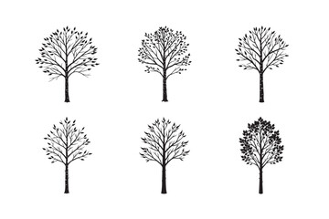 silhouette birch tree set bundle on white background