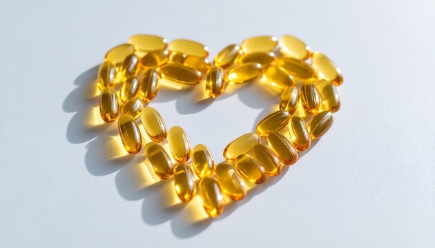 Vitamin capsules arranged in a heart shape signify a commitment to health and wellbeing