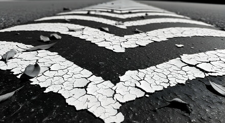 Cracked Road Markings Leading The Way Minimalist Black And White Image