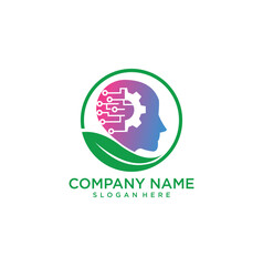 Human head logo design, mind and green logo technology