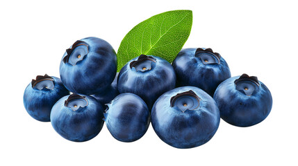 Fototapeta premium Fresh And Juicy Blueberries With Leaf Isolated On Transparent Background
