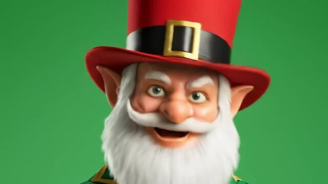 Digitally Created Fantasy Character Portrait With Red Hat Gold Trim and Green Background