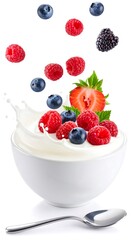 Yogurt bowl with berries and milk splash