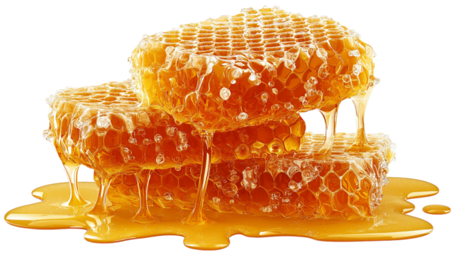 Fresh Honeycomb Stack Drizzling With Golden Honey Close Up Natural Sweetener