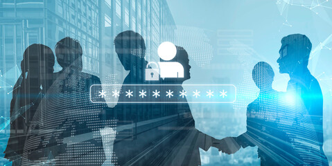 User authentication and password protection concept showing secure login, privacy safeguard, data...