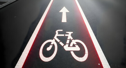 Designated bicycle lane marking on asphalt surface ensuring safety and guidance  for cyclists