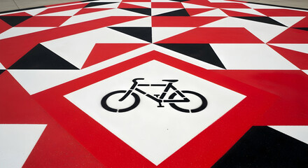 Colorful Geometric Pattern With Bicycle Symbol On The Pavement Artwork