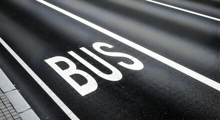 Designated Bus Stop Sign Painted on Asphalt Street Surface Road Marking