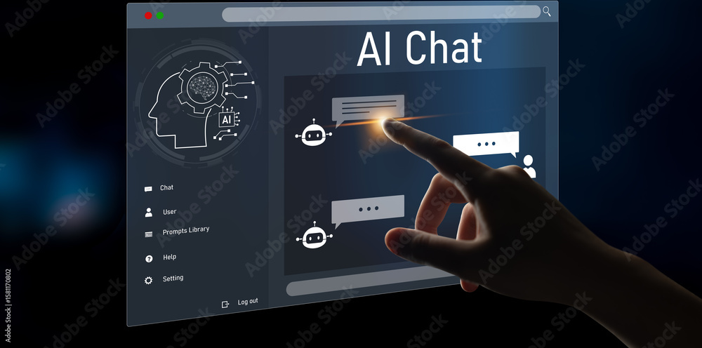 Poster ai chatbot interface facilitates communication, chatbot, and ai interaction for automated user suppo