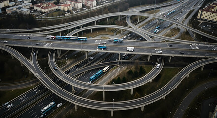 Complex Highway Interchange Aerial View Showcasing Modern Infrastructure Development And Urban