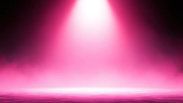 hazy and full of tiny sparkling dust empty concert spotlights stage with a bright pink spotlight shining through thick pink  fog, hazy and full of tiny sparkling dust, pink fog motion