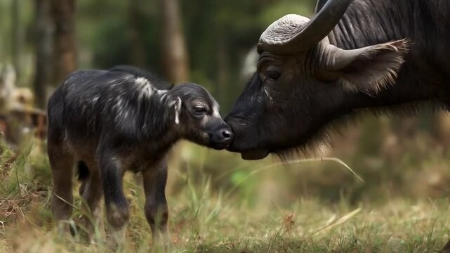 Two bufalos nuzzle heads gentle interaction affectionate animals video
