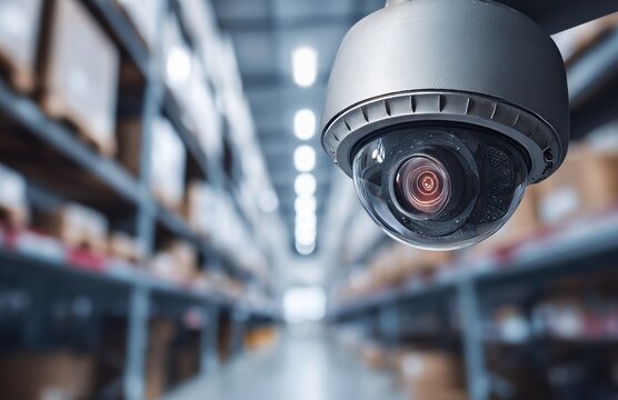The security system at the warehouse premises, monitored by a surveillance camera, utilizes CCTV technology for video monitoring and recording, and also provides guarding for the facility, all of