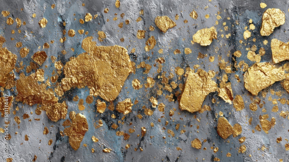 Poster intricate patterns emerge from a gray surface adorned with vibrant gold leaf accents, creating a stu