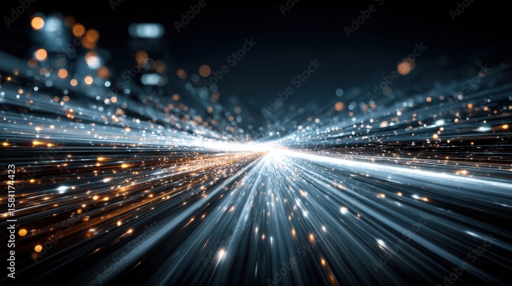 Poster bright streaks of light illuminate a dark background, creating an energetic atmosphere filled with s