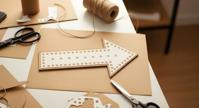 Creative Directional Arrow Crafted From Paper For Presentation Or Business Concepts