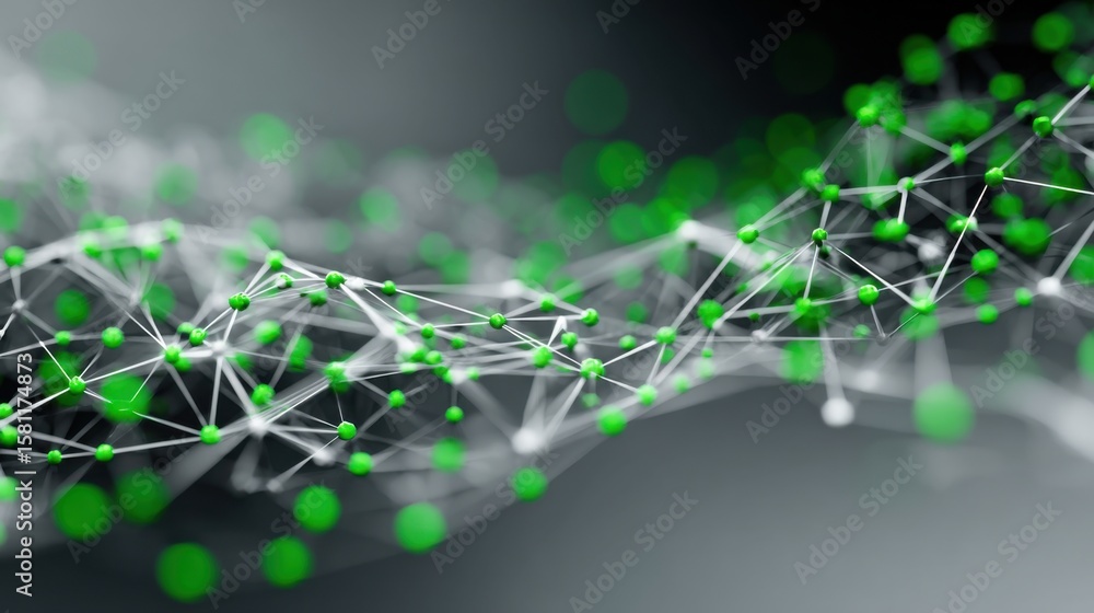 Poster connected green nodes and lines form an intricate web, symbolizing digital communication and network