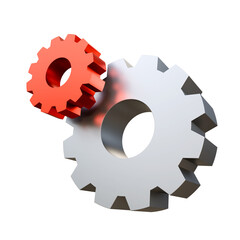 Two silver metal gears isolated. Settings icon concept. Cogwheel isolated. Gears or cogwheels isolated background.