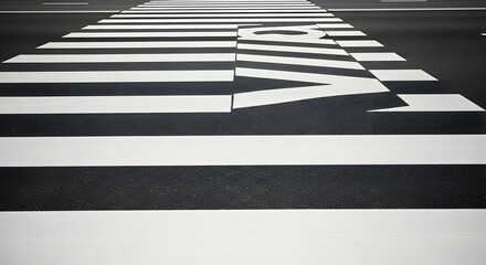 Detailed view of a zebra crossing with the word vision written across it using the stripes