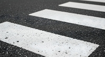 Detailed view of zebra crossing, showcasing road safety and urban planning aesthetics