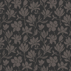 pattern with magnolias and leaves drawn in cartoon style