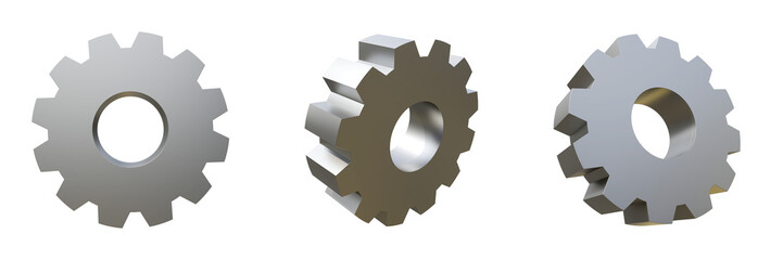 Set of silver metal gears isolated. Settings icon concept. Cogwheel isolated. Gears or cogwheels isolated background.