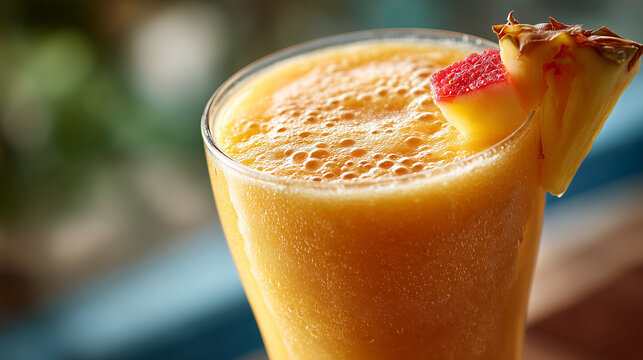 A glass of batido, creamy tropical fruit smoothie, refreshing and sweet, perfect summer drink, rich in vitamins, exotic taste, delicious and healthy beverage.