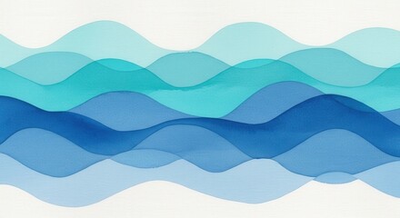 Abstract watercolor waves in shades of blue and turquoise