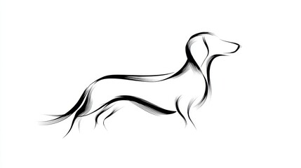 Fototapeta premium The illustration features a Dachshund dog set against a white backdrop in monochromatic hues with a black outline