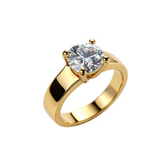 Elegant gold diamond ring with sparkling gemstone on transparent background