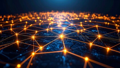 Abstract network of interconnected city lights.  A futuristic city