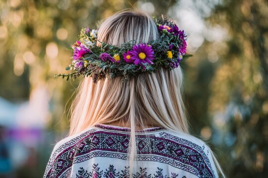 The girl in the flower wreath represents the essence of Midsummer and the Summer Solstice Day