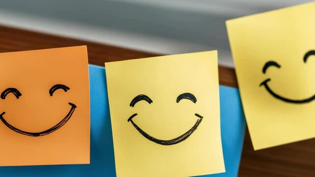 Bright and cheerful sticky notes featuring smiley faces in an office setting