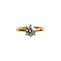 Elegant gold diamond ring with sparkling gemstone on transparent background