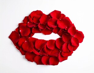 Labios compuestos con pétalos de rosa roja dispuestos sobre fondo blanco
