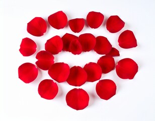 Labios compuestos con pétalos de rosa roja dispuestos sobre fondo blanco